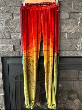 RARE!! Aviator Nation Rainbow Sunburst Velour Joggers
